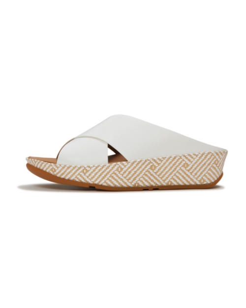 Lulu Lux Graphic-Weave Leather Cross Slides Urban White