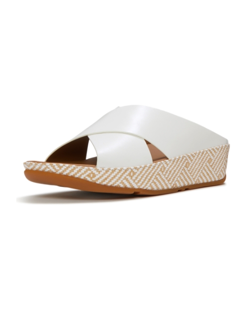 Lulu Lux Graphic-Weave Leather Cross Slides Urban White