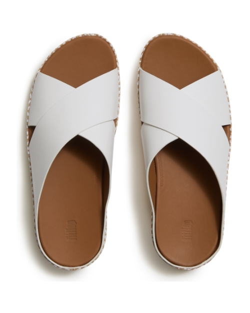 Lulu Lux Graphic-Weave Leather Cross Slides Urban White