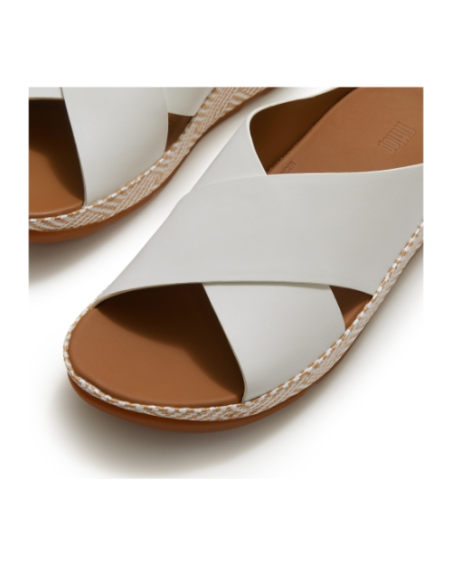 Lulu Lux Graphic-Weave Leather Cross Slides Urban White