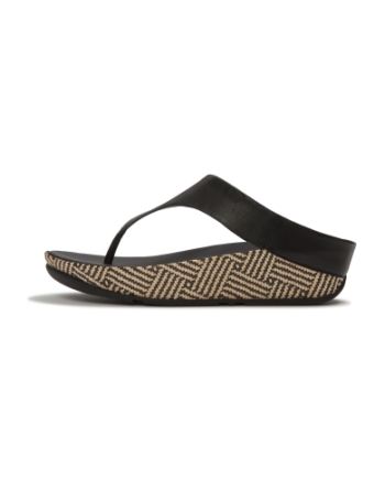 FitFlop Lulu Lux Graphic-Weave Leather Toe-Post Sandals Black