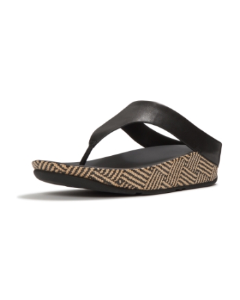 FitFlop Lulu Lux Graphic-Weave Leather Toe-Post Sandals Black