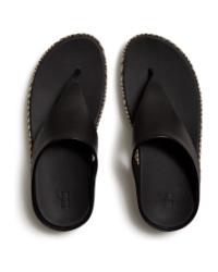 Lulu Lux Graphic-Weave Leather Toe-Post Sandals Black