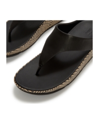 Lulu Lux Graphic-Weave Leather Toe-Post Sandals Black