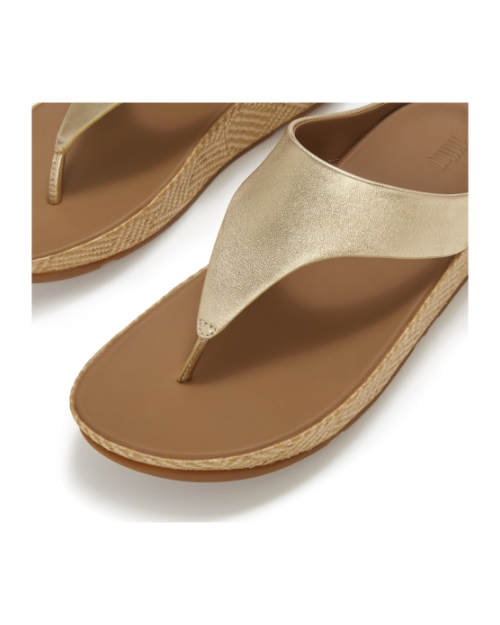 Lulu Lux Graphic-Weave Leather Toe-Post Sandals Platino