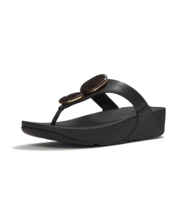 FitFlop Lulu Marbled-Stone Toe-Post Sandals Black