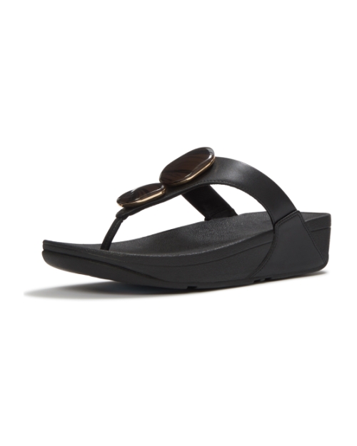 Lulu Marbled-Stone Toe-Post Sandals Black