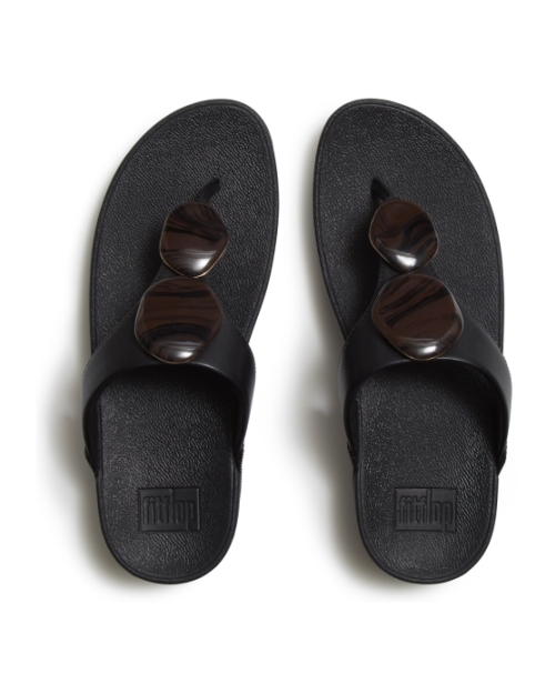 Lulu Marbled-Stone Toe-Post Sandals Black