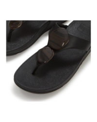 Lulu Marbled-Stone Toe-Post Sandals Black