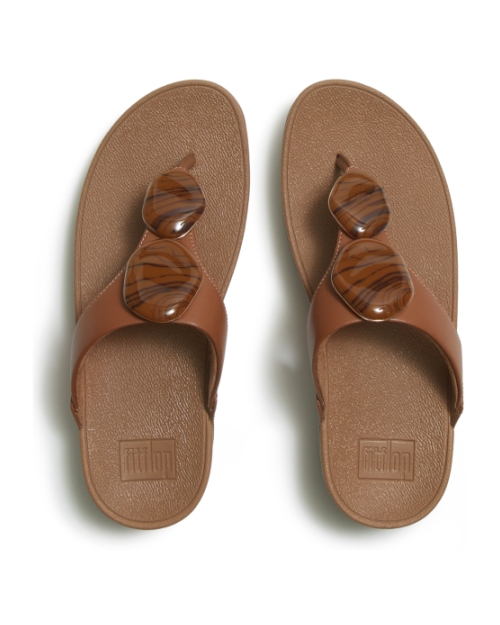 Lulu Marbled-Stone Toe-Post Sandals Deep Tan