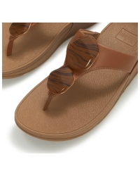 Lulu Marbled-Stone Toe-Post Sandals Deep Tan