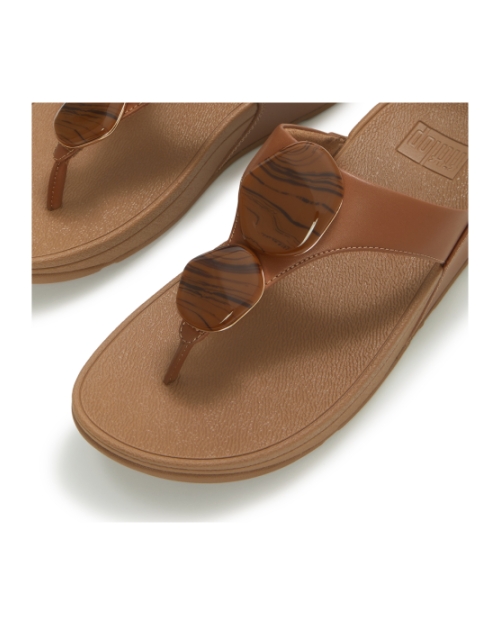 Lulu Marbled-Stone Toe-Post Sandals Deep Tan