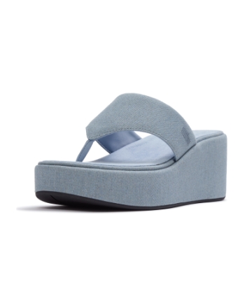 FitFlop Platfforms Denim Wedge Toe-Post Sandals Light Denim