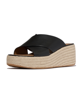 FitFlop Platfforms Espadrille Leather Wedge Cross Slides Black