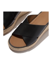 Platfforms Espadrille Leather Wedge Cross Slides Black