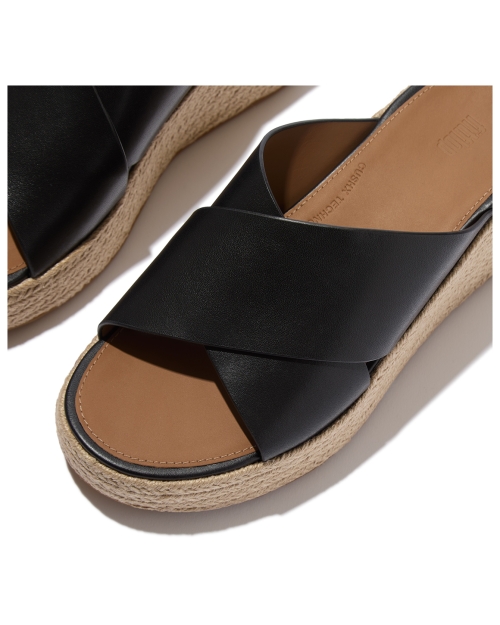 Platfforms Espadrille Leather Wedge Cross Slides Black