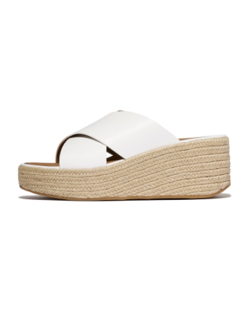 FitFlop Platfforms Espadrille Leather Wedge Cross Slides Urban White