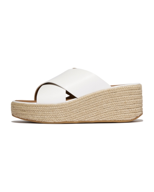 Platfforms Espadrille Leather Wedge Cross Slides Urban White