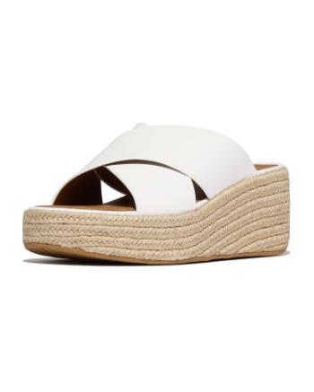 FitFlop Platfforms Espadrille Leather Wedge Cross Slides Urban White