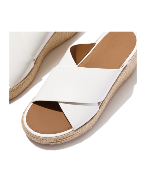 Platfforms Espadrille Leather Wedge Cross Slides Urban White