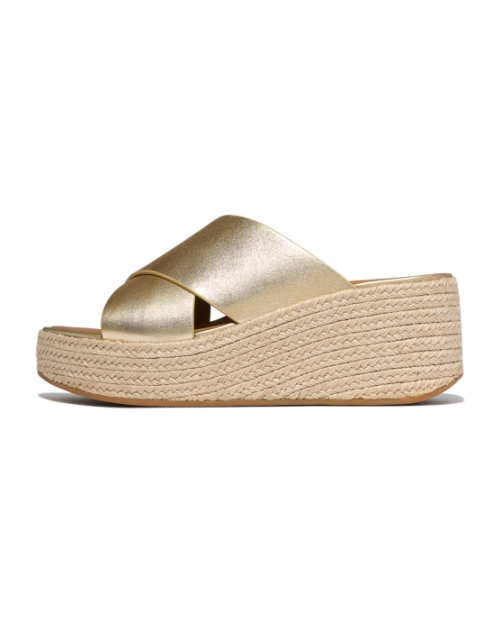 Platfforms Espadrille Leather Wedge Cross Slides Platino