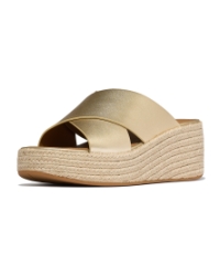 Platfforms Espadrille Leather Wedge Cross Slides Platino