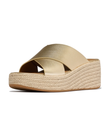 FitFlop Platfforms Espadrille Leather Wedge Cross Slides Platino
