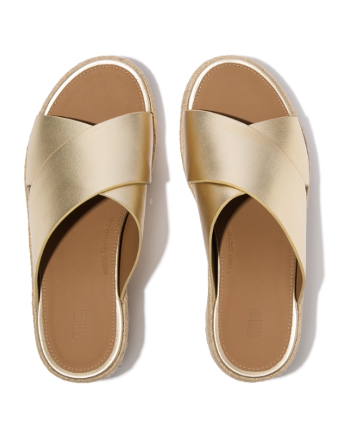 Platfforms Espadrille Leather Wedge Cross Slides Platino