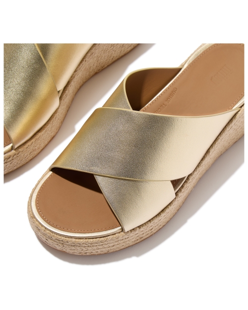 Platfforms Espadrille Leather Wedge Cross Slides Platino