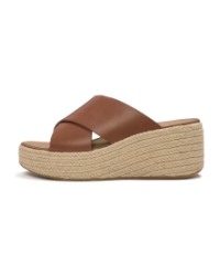 Platfforms Espadrille Leather Wedge Cross Slides Deep Tan