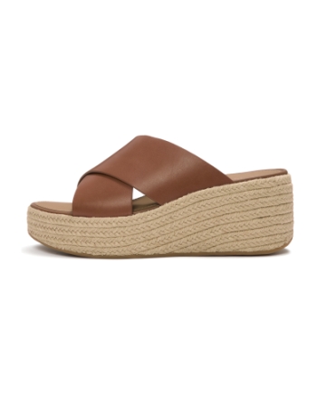 FitFlop Platfforms Espadrille Leather Wedge Cross Slides Deep Tan