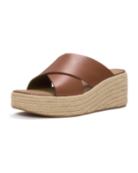 Platfforms Espadrille Leather Wedge Cross Slides Deep Tan