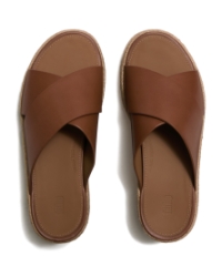 Platfforms Espadrille Leather Wedge Cross Slides Deep Tan