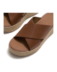 Platfforms Espadrille Leather Wedge Cross Slides Deep Tan