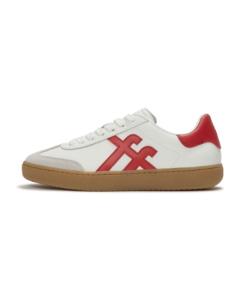 FitFlop The Dash Mens T-Toe Leather Sneakers Urban White/Pomegranate Red