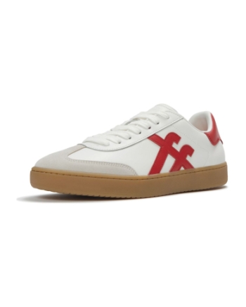 FitFlop The Dash Mens T-Toe Leather Sneakers Urban White/Pomegranate Red