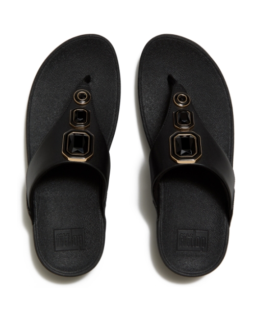 Lulu Bold Crystals Toe-Post Sandals All Black