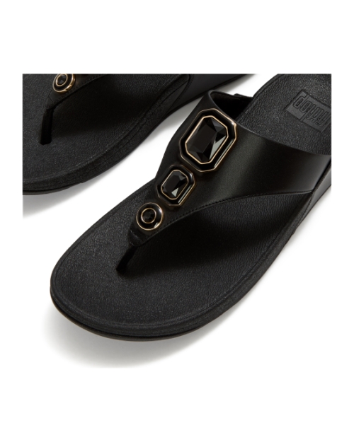 Lulu Bold Crystals Toe-Post Sandals All Black