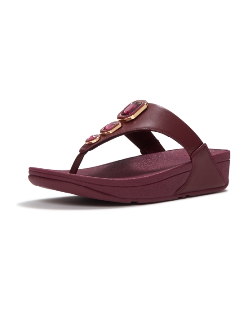 Lulu Bold Crystals Toe-Post Sandals Dark Merlot