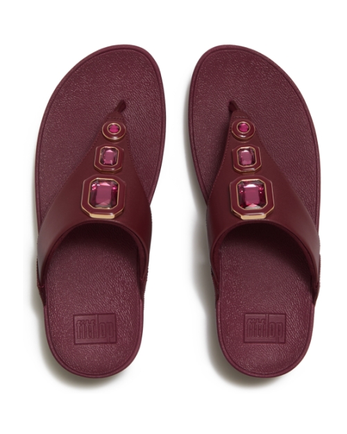 Lulu Bold Crystals Toe-Post Sandals Dark Merlot