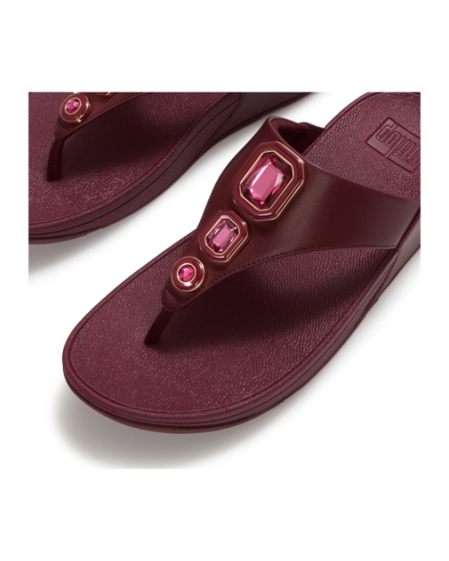 Lulu Bold Crystals Toe-Post Sandals Dark Merlot