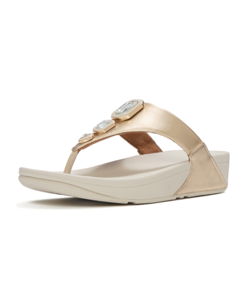 Lulu Metallic Bold Crystals Toe-Post Sandals Platino