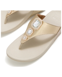 Lulu Metallic Bold Crystals Toe-Post Sandals Platino