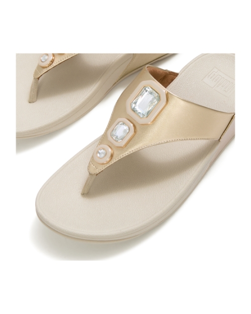 Lulu Metallic Bold Crystals Toe-Post Sandals Platino