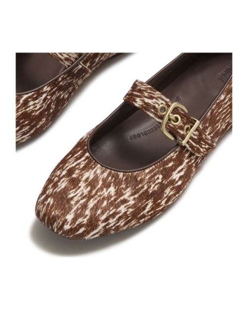 Delicato Pony Cow Mary Janes Brown/White