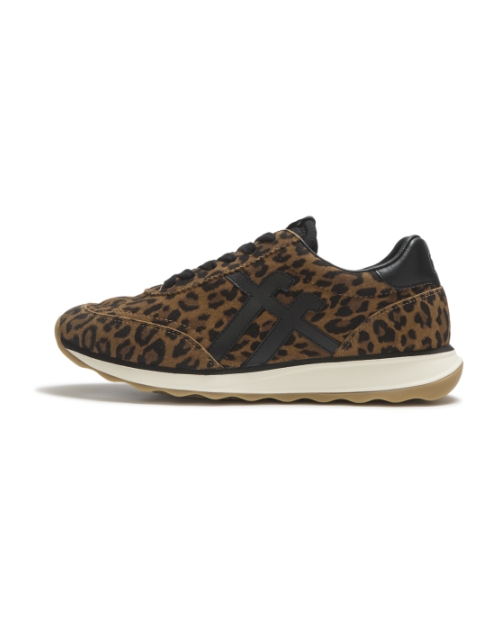 Retro-Q FF Suede Leopard Trainers Tan/Black