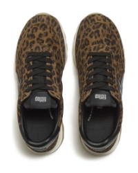 Retro-Q FF Suede Leopard Trainers Tan/Black