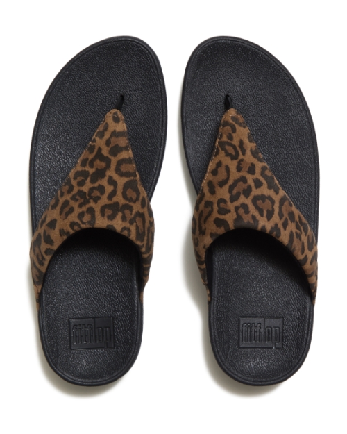 Lulu Suede Leopard Toe-Post Sandals Tan/Black
