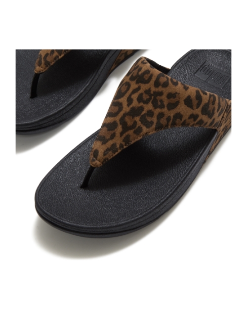 Lulu Suede Leopard Toe-Post Sandals Tan/Black