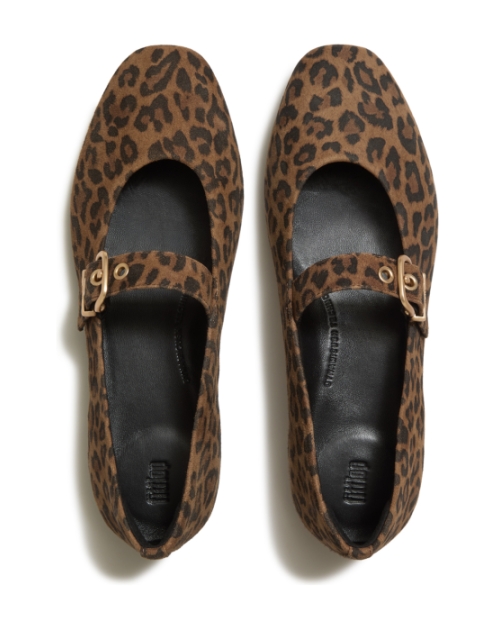 Delicato Suede Leopard Mary Janes Tan/Black